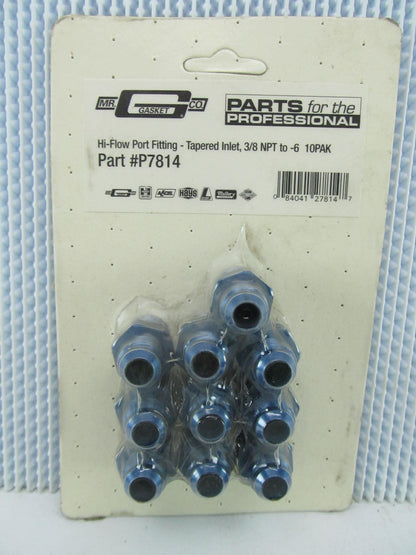 (10) Mr Gasket P7814  -6 AN Male To 3/8'' NPT  Hi-Flow Fuel Port Fitting Blue
