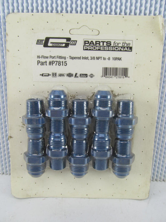 (X10) Mr Gasket P7815 HI-FLOW Fuel Port Fitting- Tapered Inlet 3/8 NPT To - 8 AN