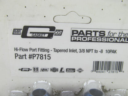 (X10) Mr Gasket P7815 HI-FLOW Fuel Port Fitting- Tapered Inlet 3/8 NPT To - 8 AN