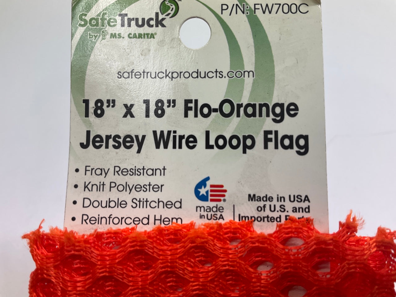 (8) Ms Carita FW700C 18'' X 18'' Flo-Orange Jersey Wire Loop Safety Flag