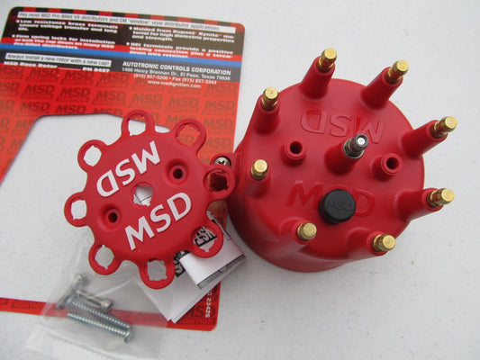 MSD 8433 Red, V8 Distributor Cap With HEI Terminals And Spark Plug Wire Retainer