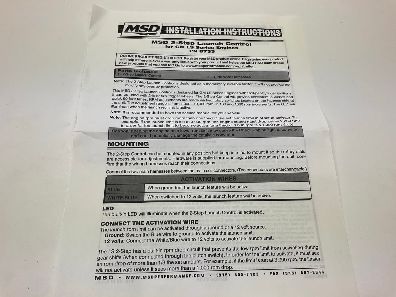 MSD 8733 Brake Launch Control 2-Step - GM Chevy LS Engines, Camaro, Corvette