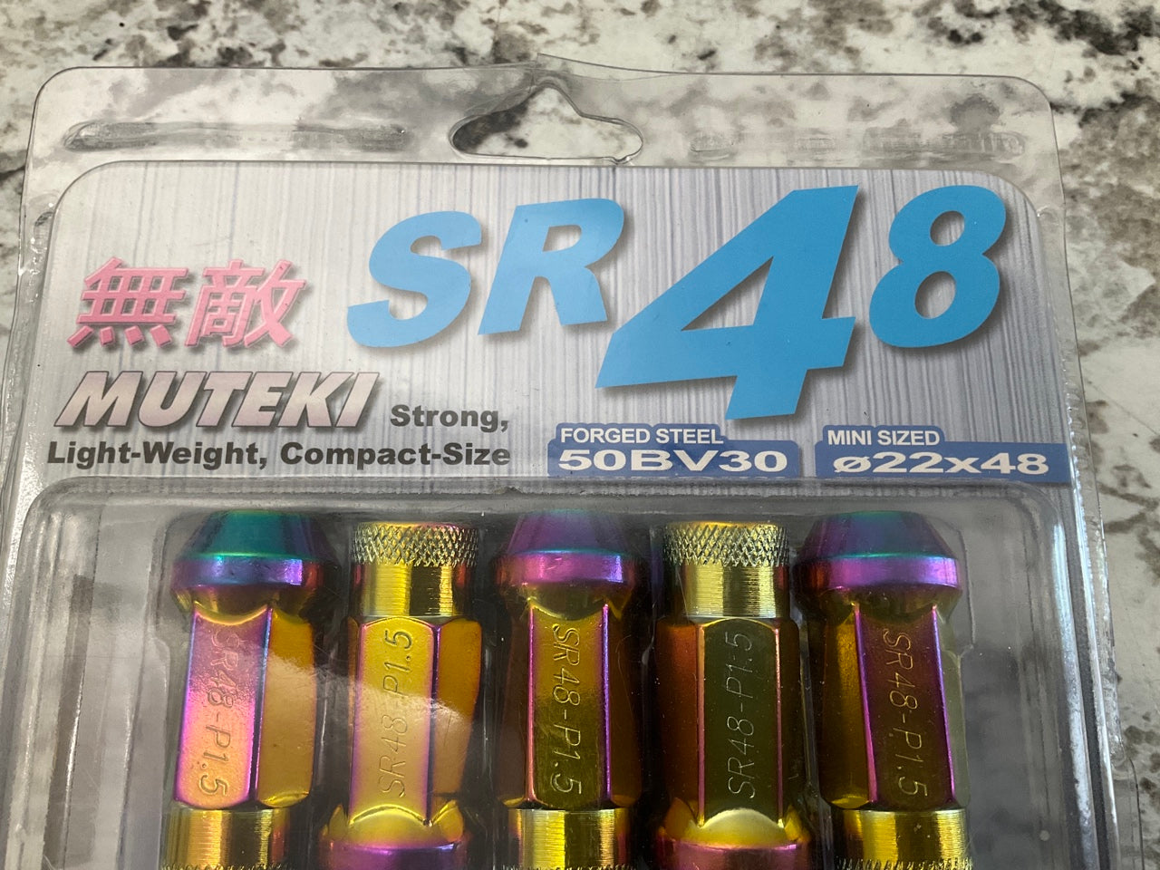 20 Pcs Wheel Mate Muteki SR 48 Open End Lug Nuts - Neo-chrome 12X1.50 48mm