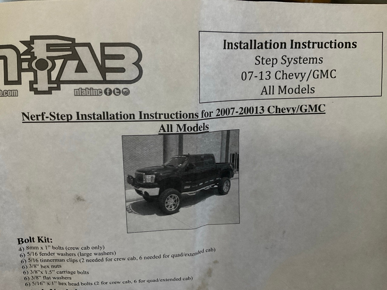 N-Fab C0789CC-SS Nerf Bar Steps For 2007-2013 Silverado Sierra 1500 Short Bed