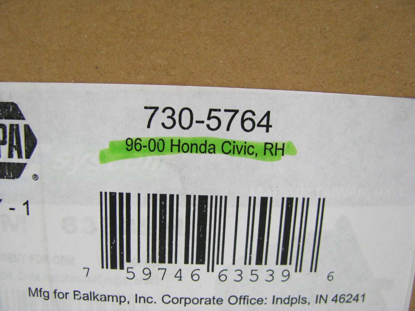 Napa 730-5764 FRONT RIGHT Door Mirror - MANUAL For 1996-2000 Honda Civic