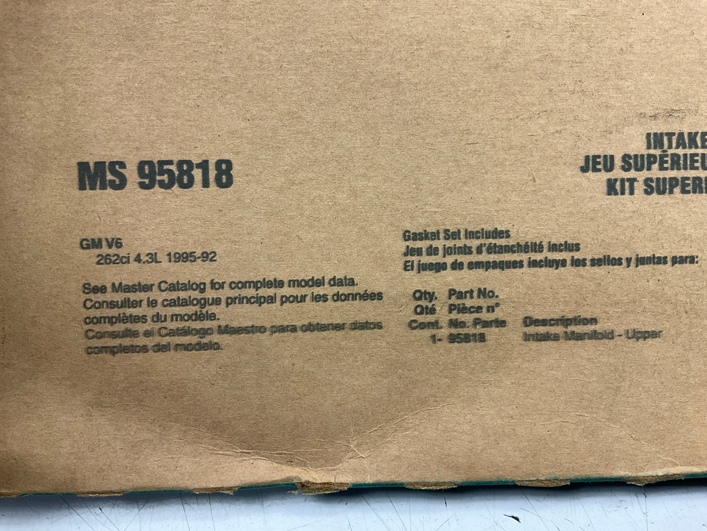 NAPA Fel-pro MS95818 Fuel Injection Plenum Gasket Set 0 92-95 Chevy GMC 4.3L V6