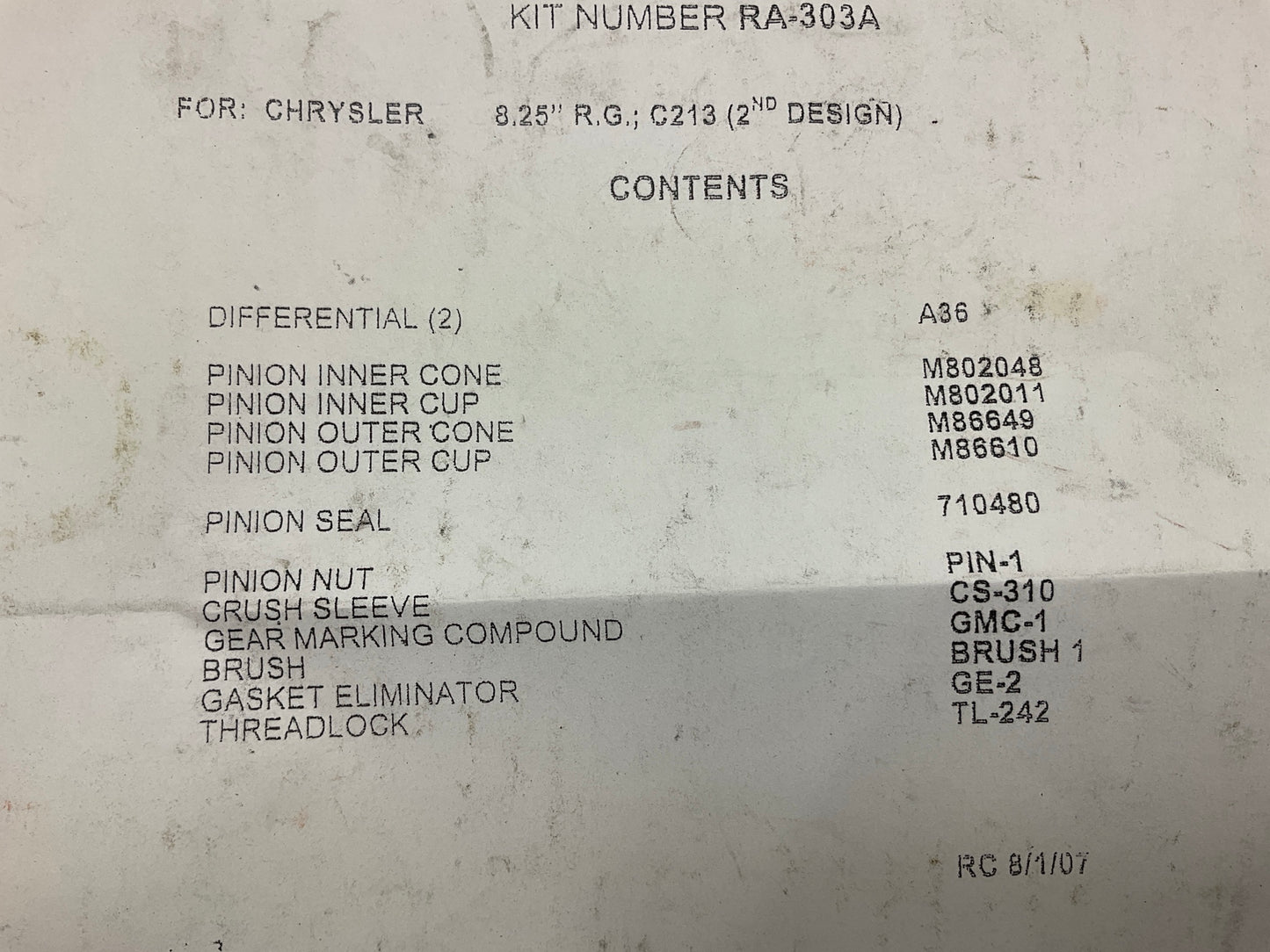 National Bearings RA-303-A Axle Differential Bearing And Seal Kit