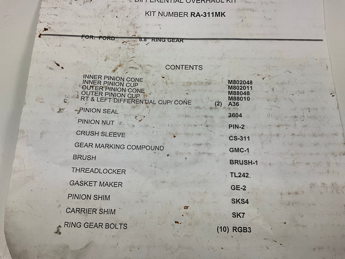 National RA-311MK Axle Differential Bearing And Seal Kit
