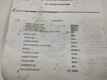 National RA-311MK Axle Differential Bearing And Seal Kit