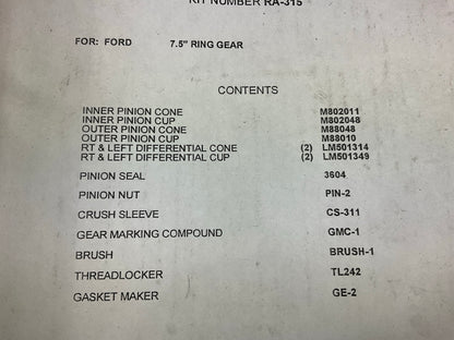 National RA-315 Axle Differential Bearing And Seal Kit