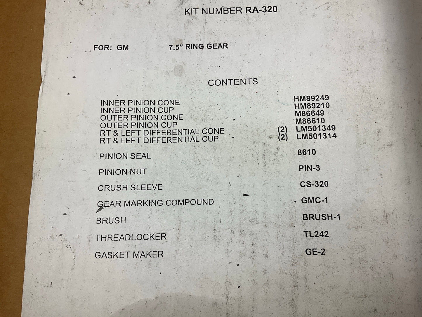 National RA-320 Axle Differential Bearing And Seal Kit