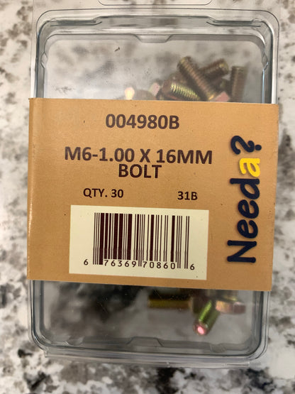 Needa 004980B Metric M6-1.00 X 16mm Bolts, Pack Of 30