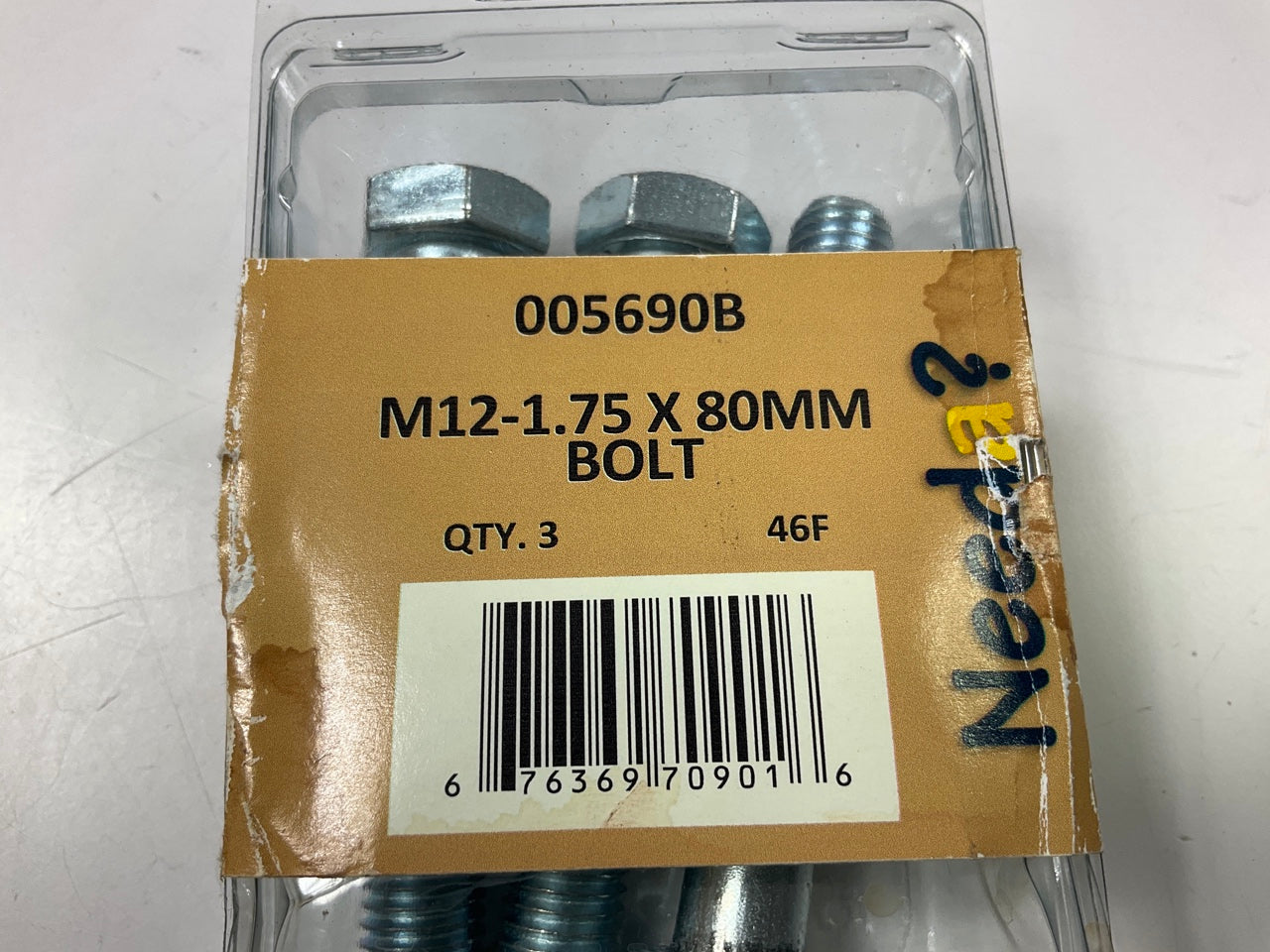 Needa 005690B Hex Head Bolt, M12-1.75 X 80MM - 3 PACK