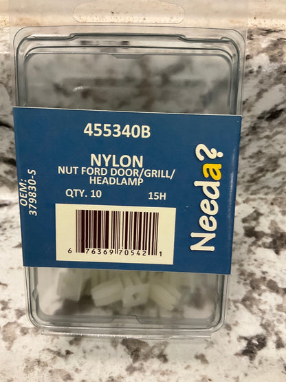 (10) Needa 455340B Plastic Nylon Insert Retainer Nuts - Replaces Ford 379830-S