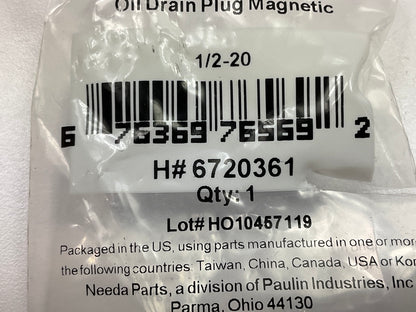 Needa 6720361 Engine Oil Drain Plug 1/2''-20