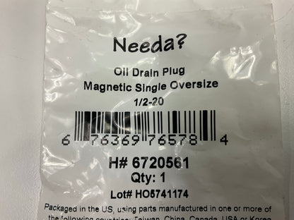 Needa 6720561 Oil Drain Plug (1/2-20 SINGLE O/S) Single Oversize, Magnetic Plug