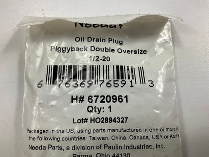 Needa 6720961 Engine Oil Drain Plug - Piggyback Double Oversize 1/2-20