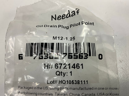 Needa 6721461 Oil Drain Plug -  M12-1.25, PILOT POINT
