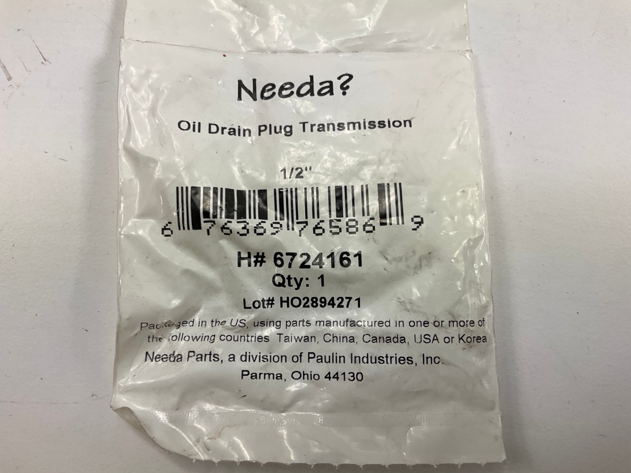 Needa 6724161 Universal 1/2'' Transmission Oil Drain Plug