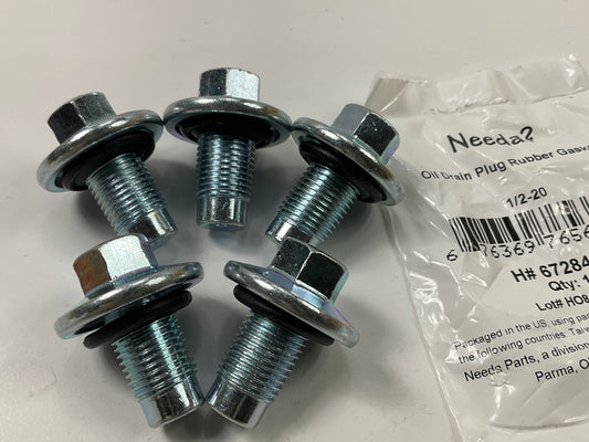 (5) Needa 6728461 Oil Drain Plug - 1/2''-20 PILOT POINT,  MOLDED RUB GASKET
