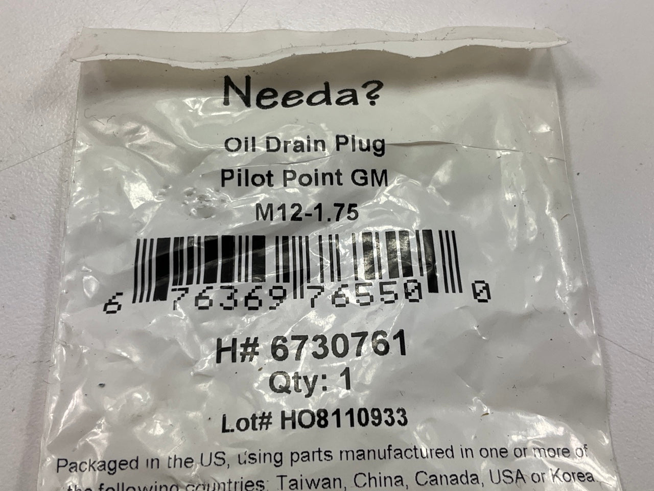 Needa 6730761 Pilot Point Oil Drain Plug, M12-1.75