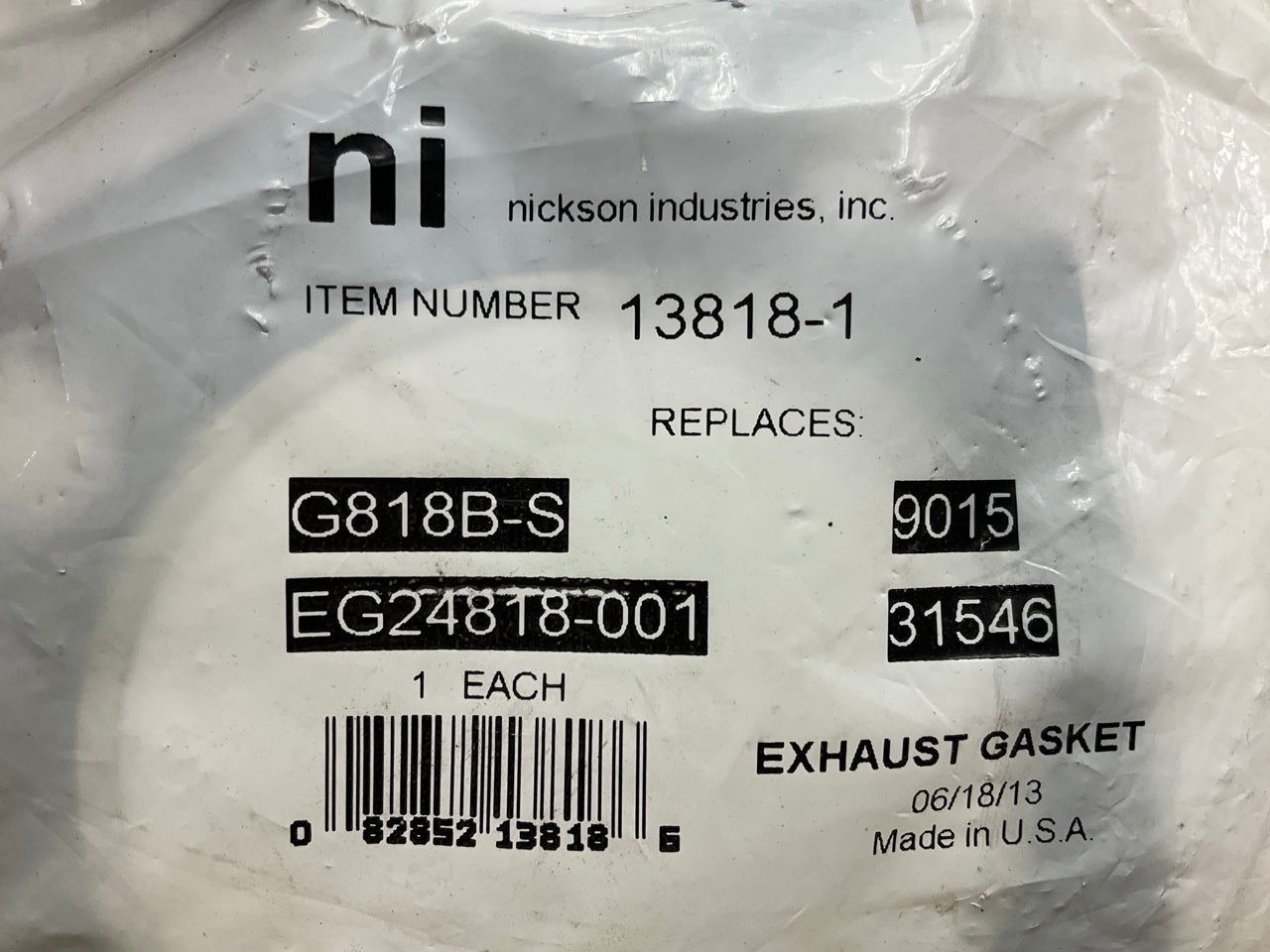 Nickson 13818-1 Exhaust Catalytic Converter Gasket