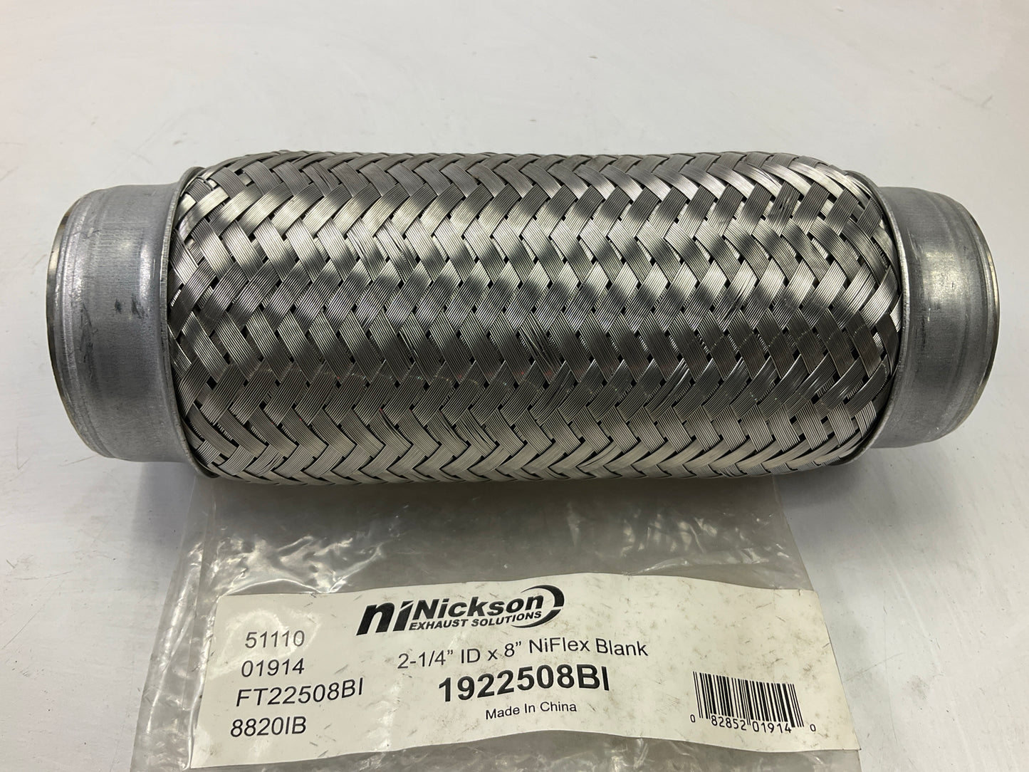 Nickson 1922508BI 2-1/4'' X 8'' Universal Stainless Steel Exhaust Flex  Connector