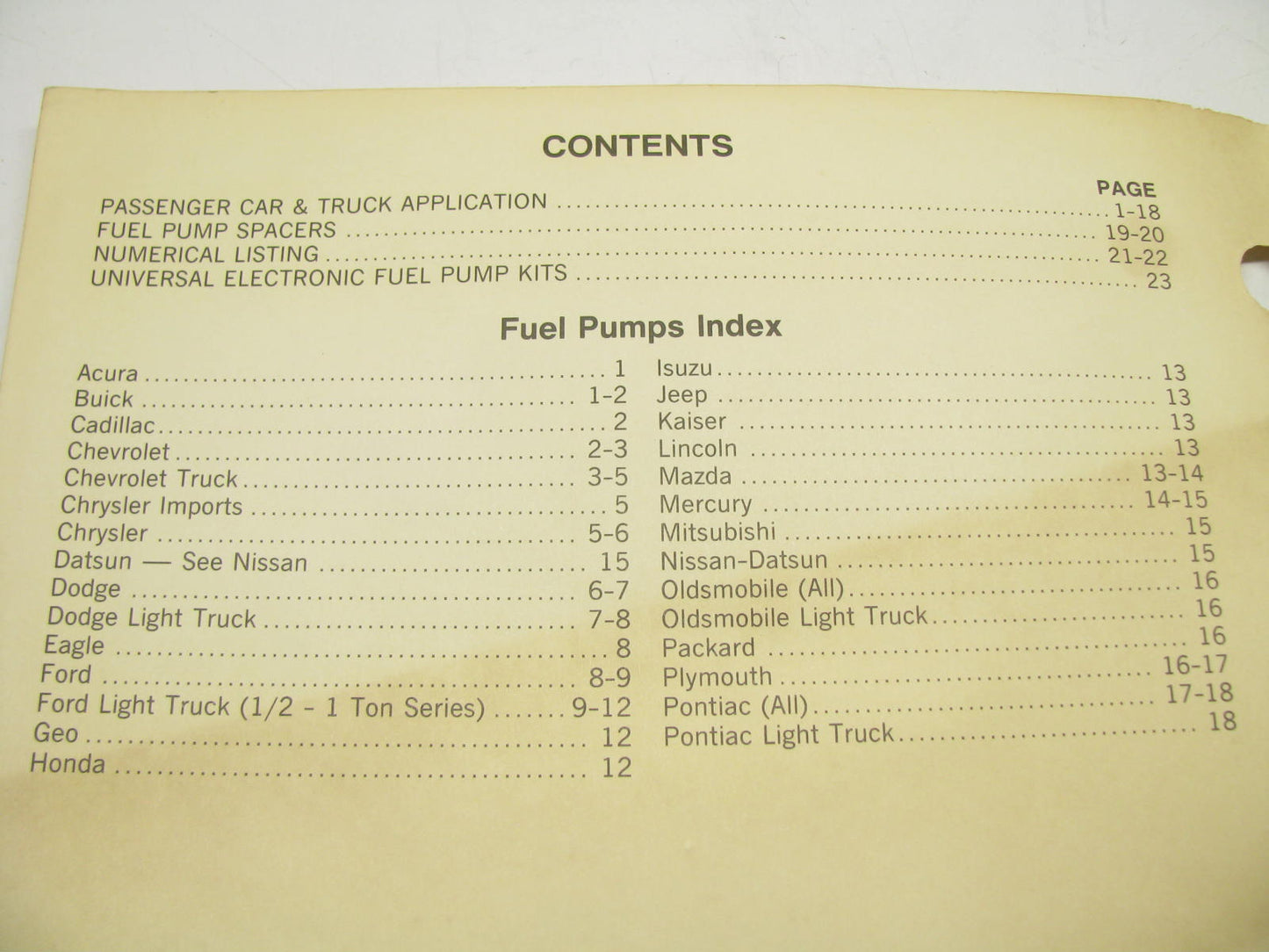 Niehoff 93-FPS Fuel Pump Auto Parts Catalog Supplement 1993-1994, 23 Pages