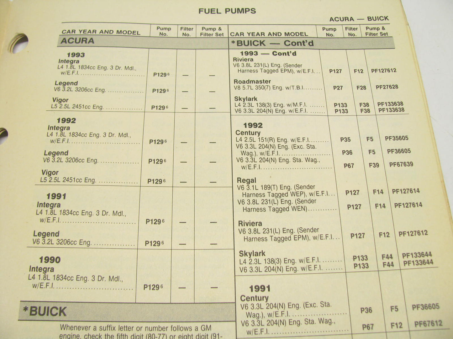 Niehoff 93-FPS Fuel Pump Auto Parts Catalog Supplement 1993-1994, 23 Pages