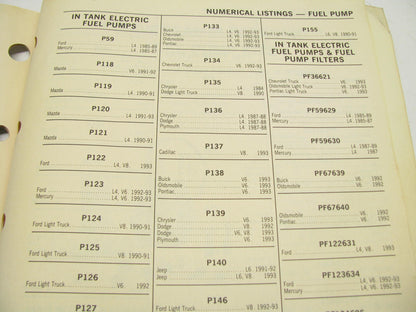 Niehoff 93-FPS Fuel Pump Auto Parts Catalog Supplement 1993-1994, 23 Pages