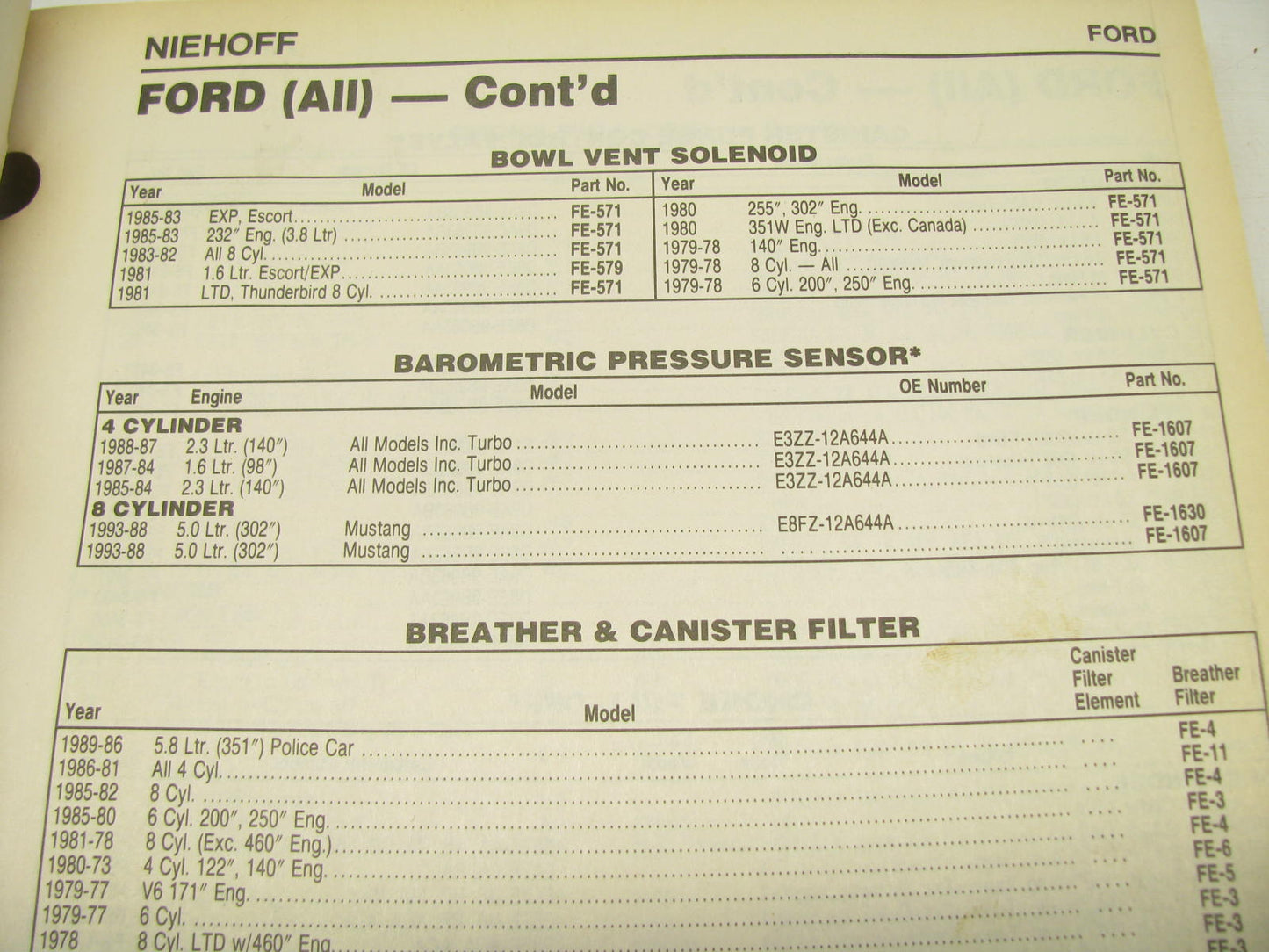 Niehoff 94-EC Fuel Systems Emissions Control Catalog Weatherly #602.660 526 PGS