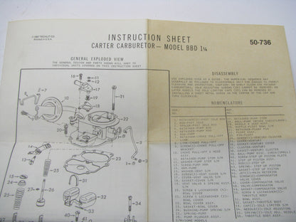 Niehoff CK-478B Carburetor Rebuild Kit For 1970-1973 Chrysler Carter Model BBD
