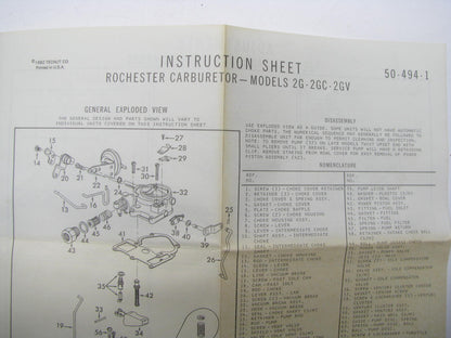 Niehoff CK-513A Carburetor Rebuild Kit 1970-1974 GM Rochester 2G 2GC 2GV