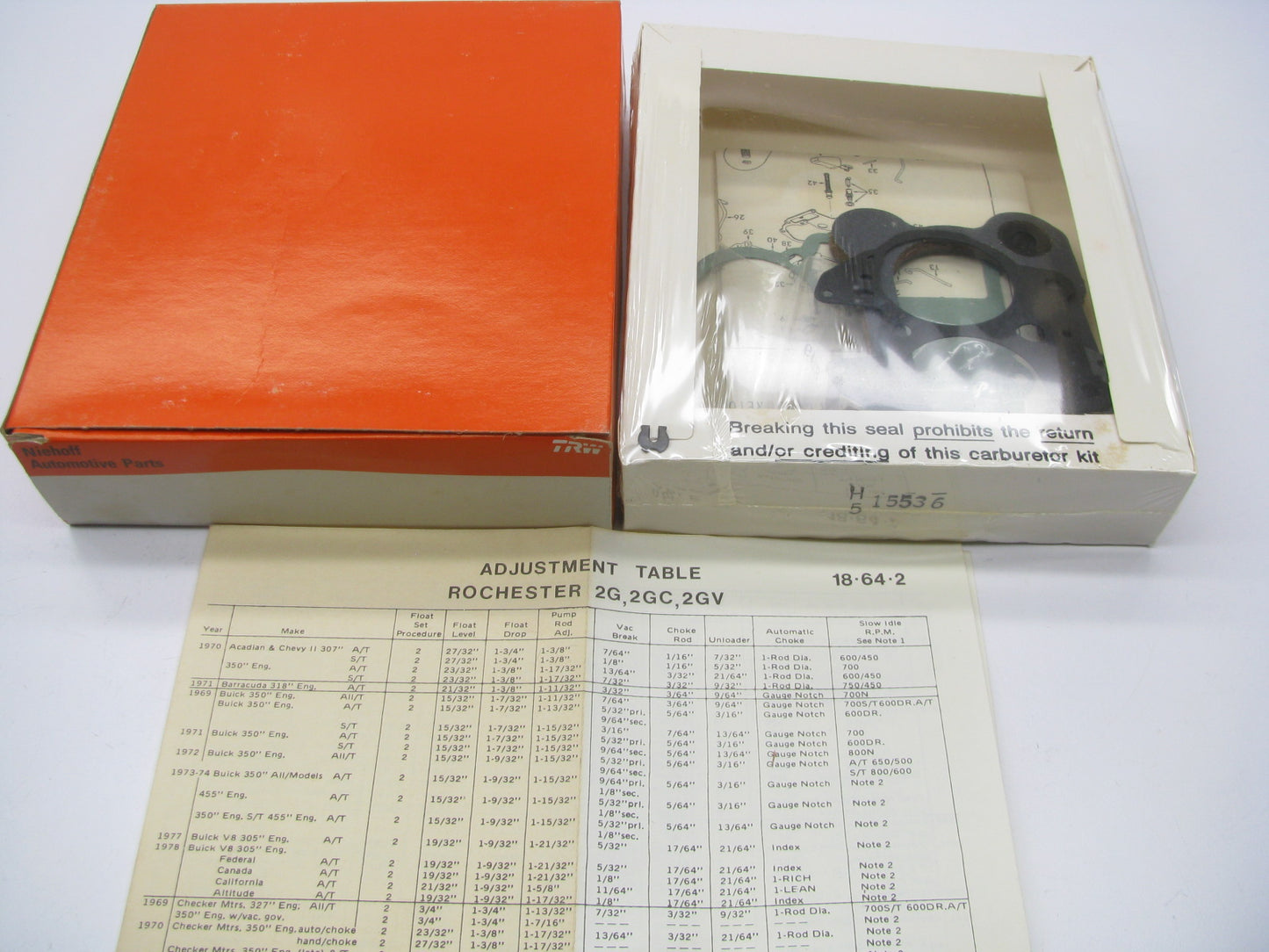 Niehoff CK-536 Carburetor Rebuild Kit 1973-1974 GM Rochester 2-BBL 2G 2GC 2GV