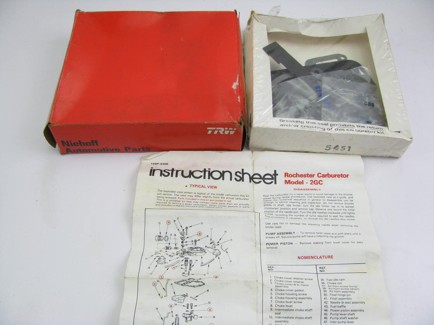 Niehoff CK-602A Carburetor Rebuild Kit 1975-1976 Pontiac 260-V8 Rocheser 2MC