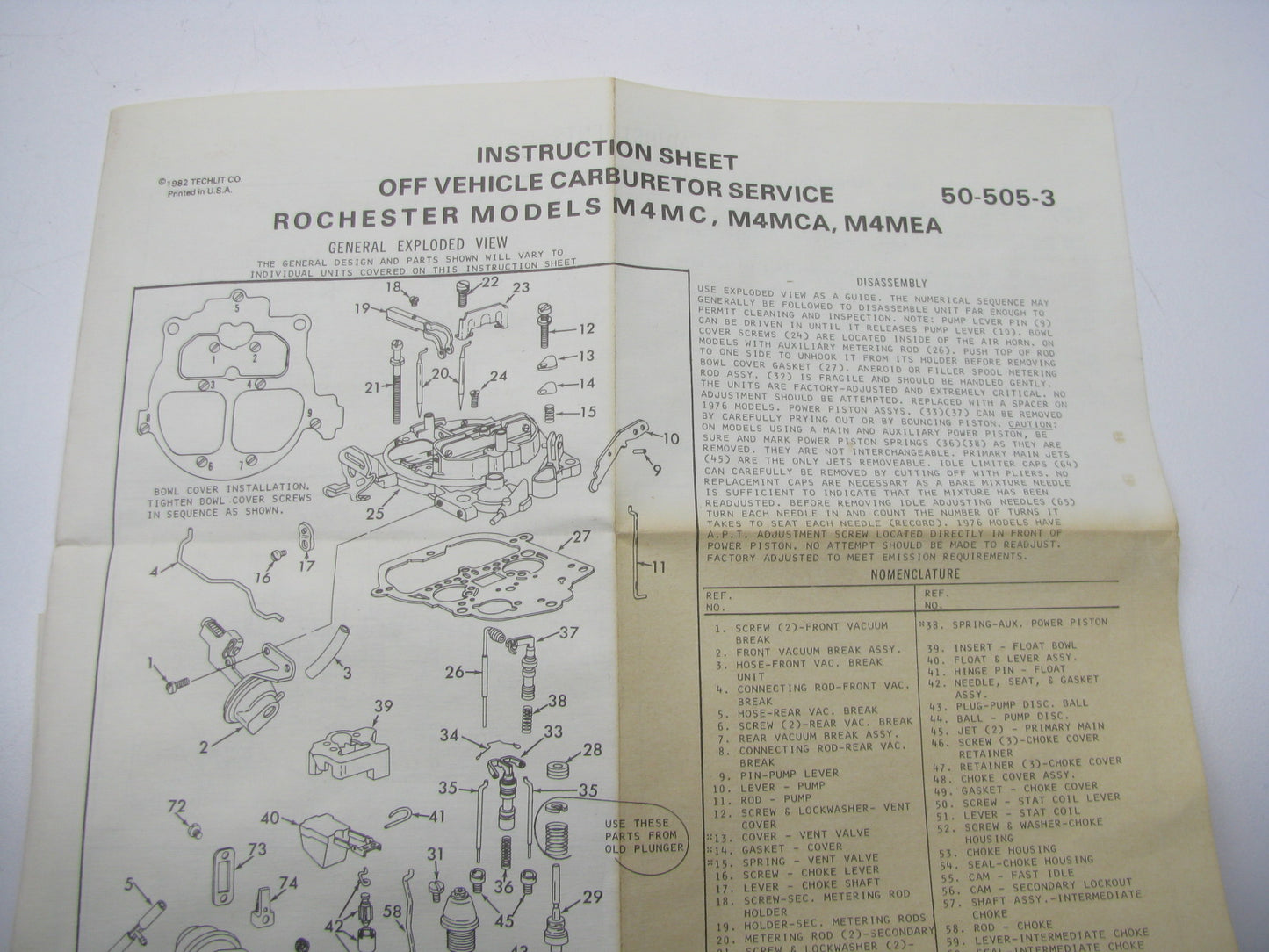 Niehoff CK-604A Carburetor Rebuild Kit 1978-1979 GM Rochester 4-BBL M4MC
