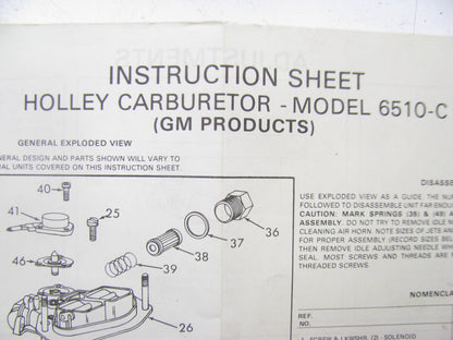 Niehoff CK-699 Carburetor Rebuild Kit for 1978 GM Holley 6510C