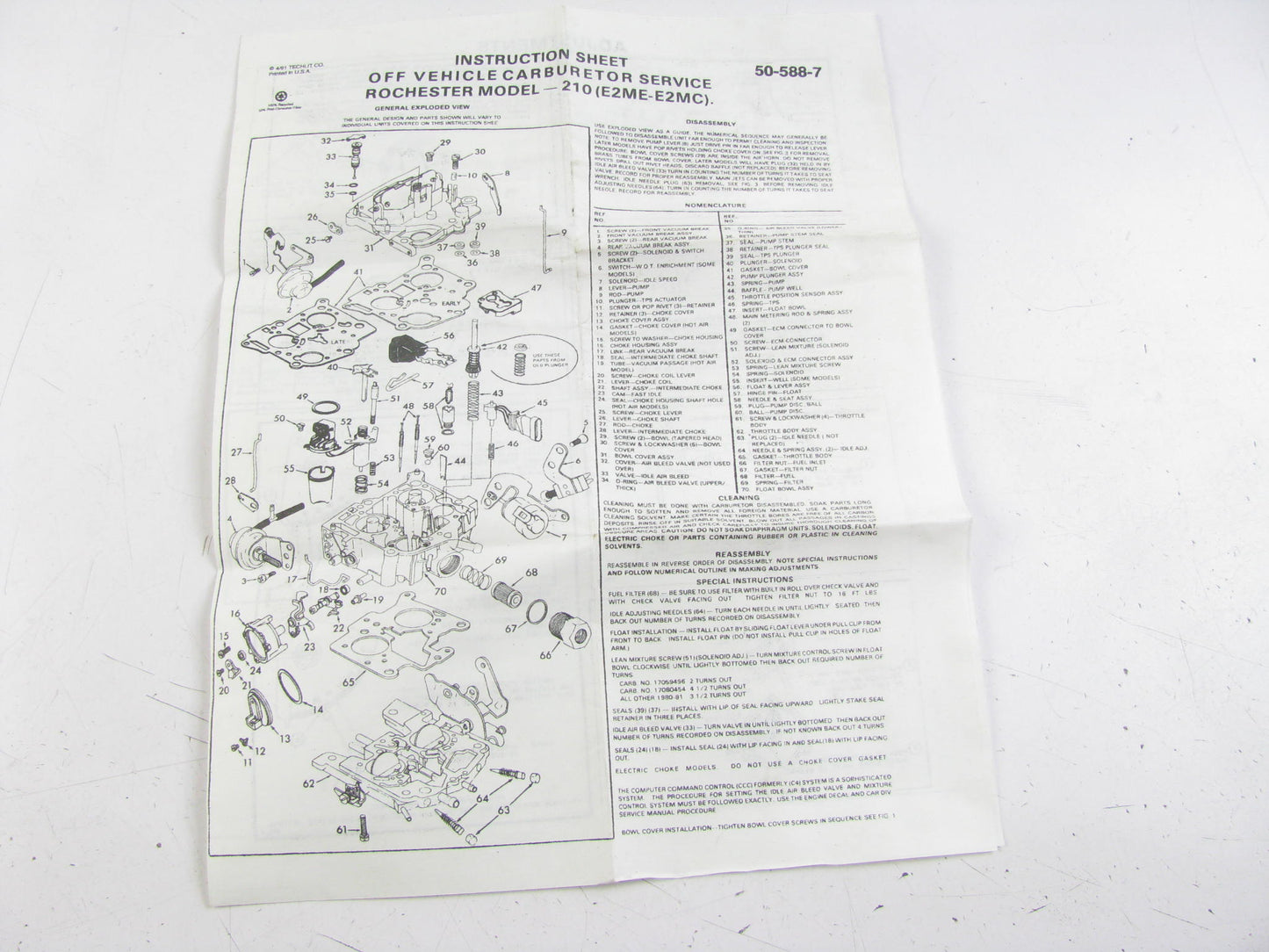 Niehoff CK-809C Carburetor Rebuild Kit Rochester 2-BBL E2ME M2ME