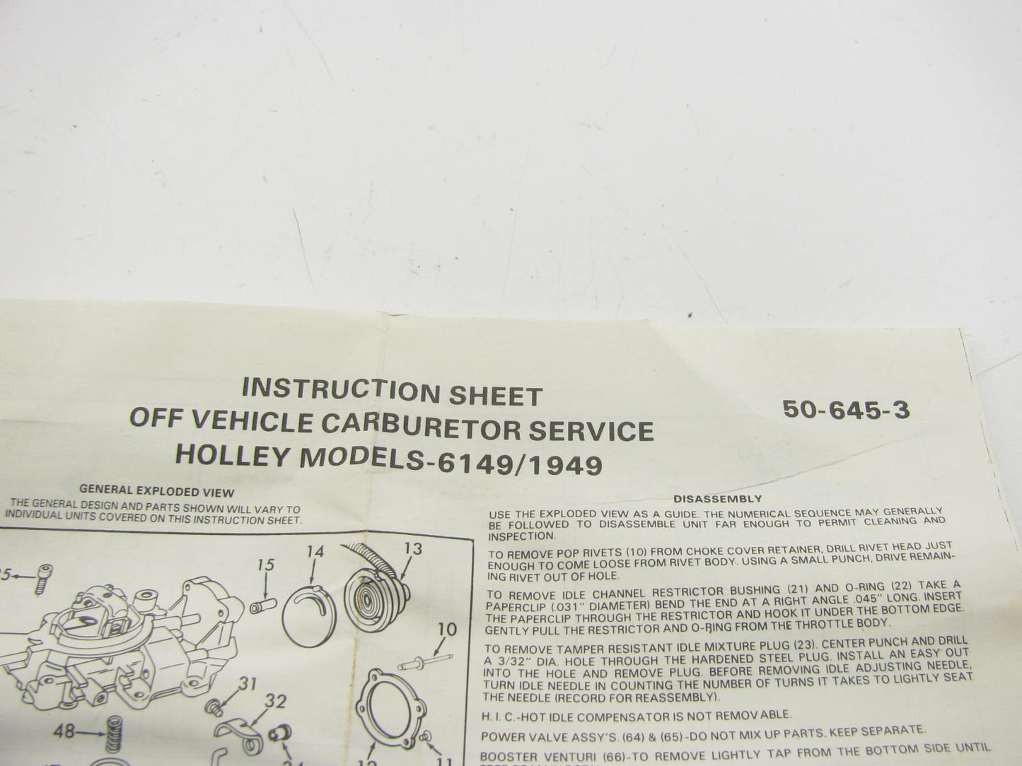 Niehoff CK-872 Carburetor Rebuild Kit 84-86 Ford For HOLLEY 1-BBL Model 1949C