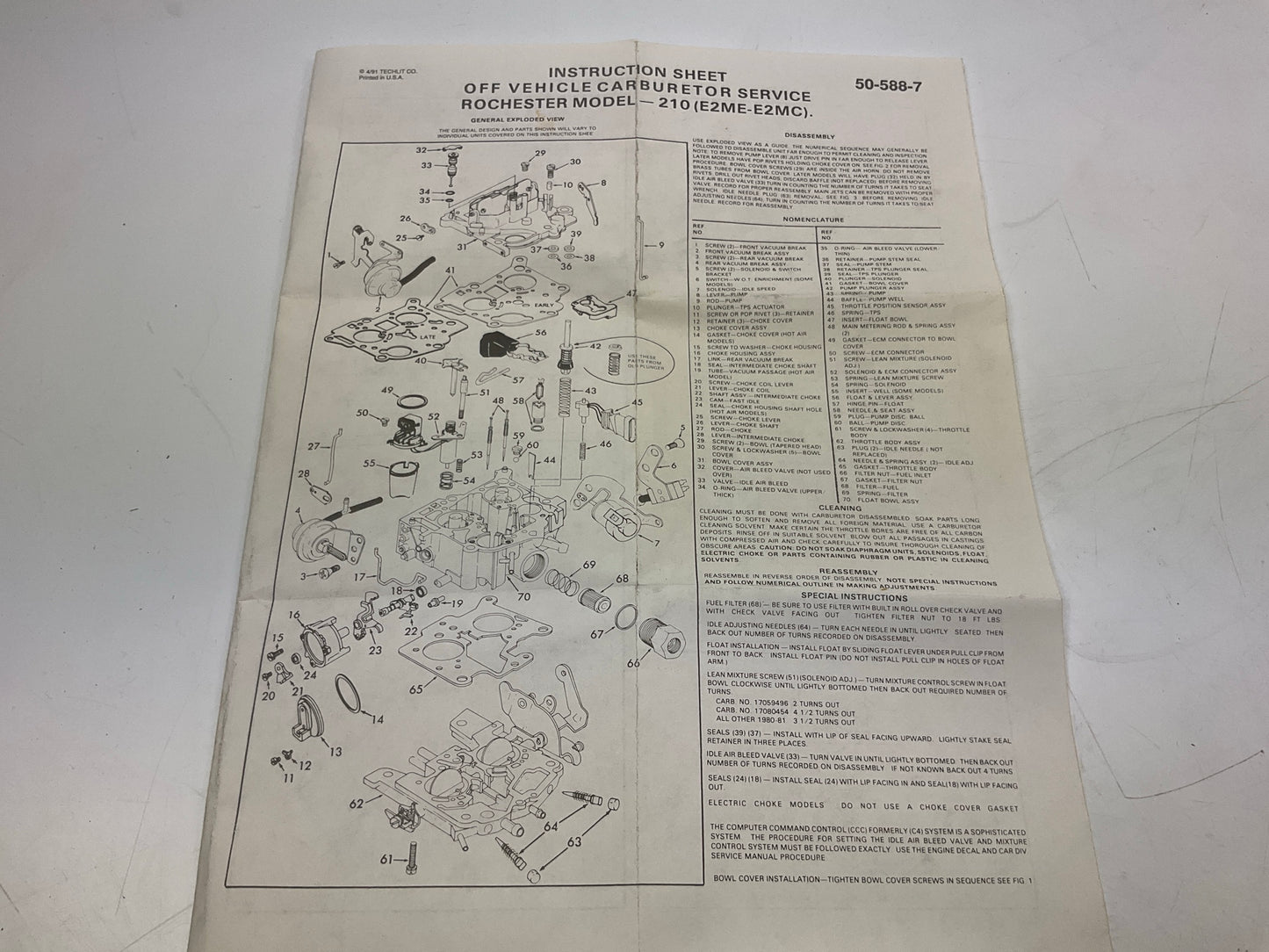 Niehoff CK-885A Carburetor Rebuild Kit
