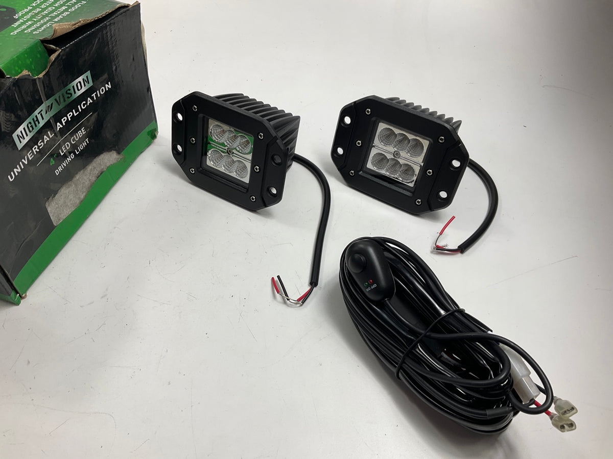 NightVision 4'' LED Cube Driving Forklift Tractor Light Kit 2000 Lumen W/O HARDW.