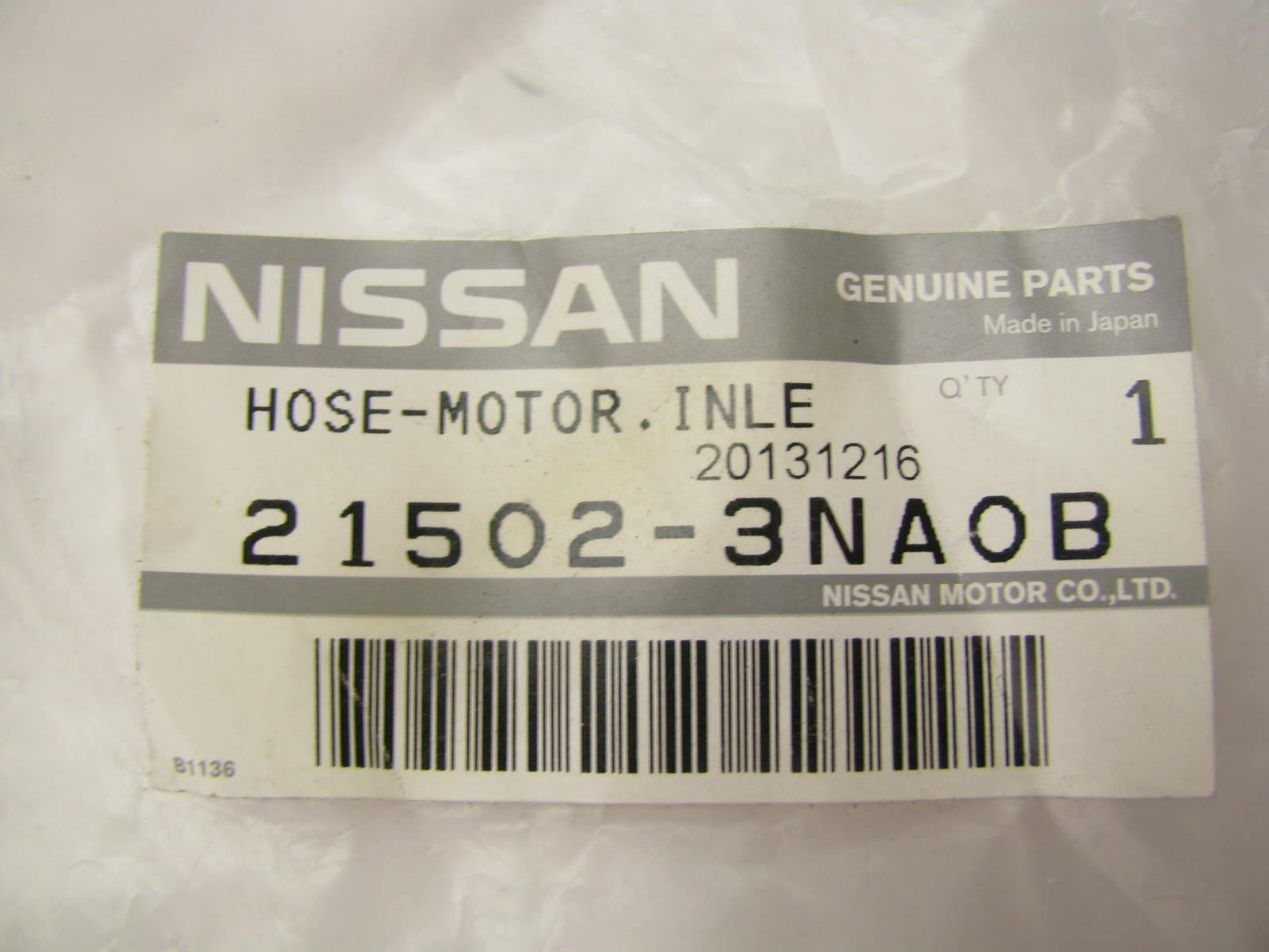 NEW - OEM 215023NA0B HVAC Molded Heater Coolant Inlet Hose For 2011-2012 Leaf
