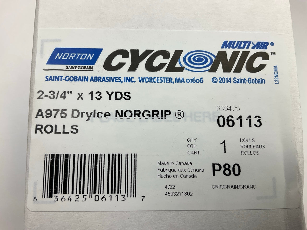 Norton 06113 DryIce Multi Air Cyclonic A975 Sanding NorGrip Sheet Roll P80 Grit