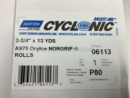 Norton 06113 DryIce Multi Air Cyclonic A975 Sanding NorGrip Sheet Roll P80 Grit