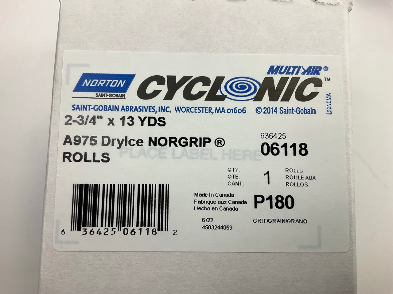 Norton 06118 DryIce Multi Air Cyclonic A975 Sanding NorGrip Sheet Roll P180 Grit
