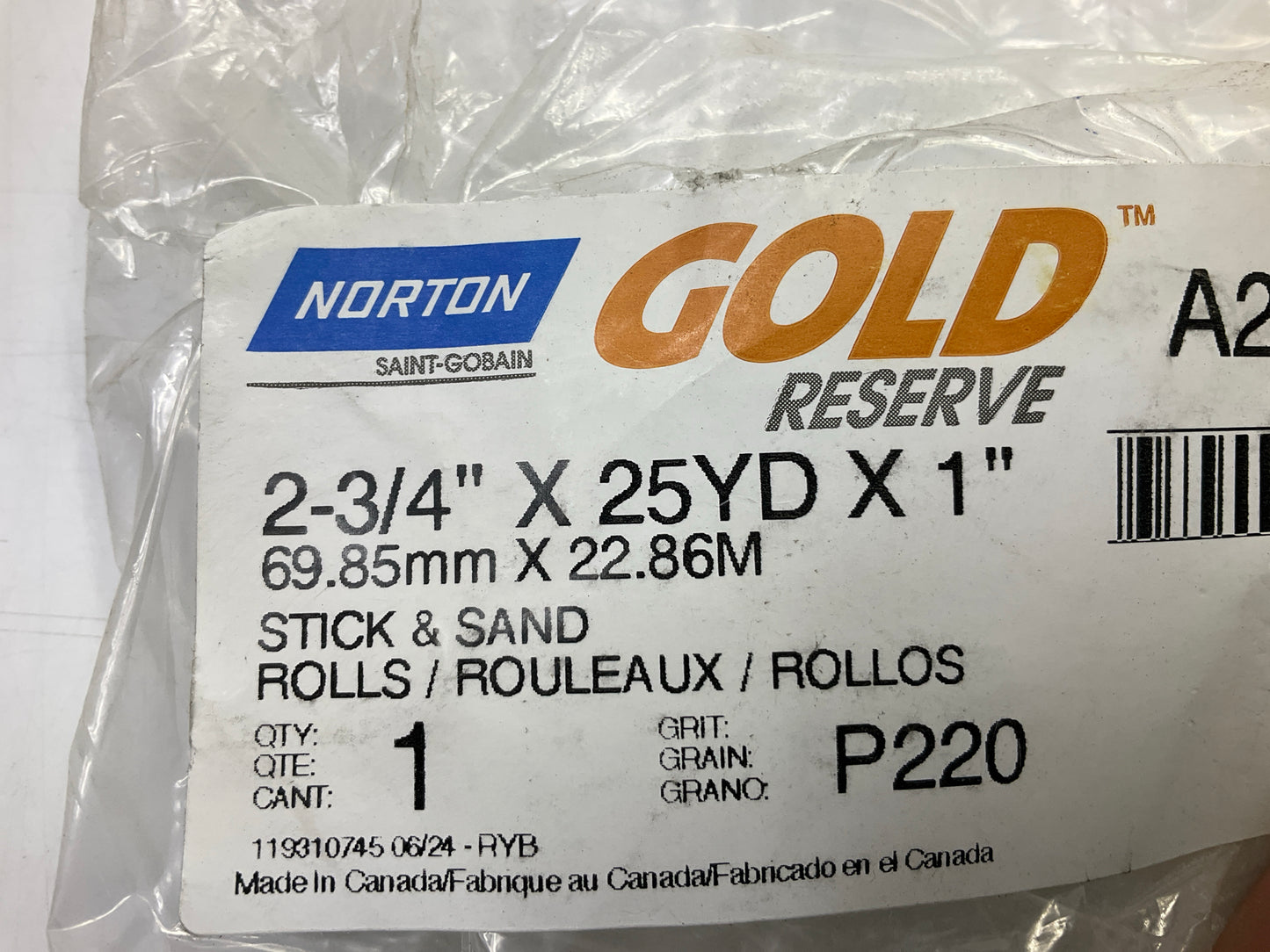 Norton 06149 Gold Reserve A296 Sanding Sheet Roll 2-3/4'' X 25 Yard, P220 Grit