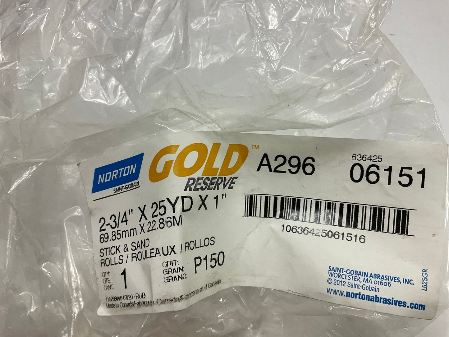 NORTON 06151 PSA Gold Reserve Sanding Sheet Roll, P150 Grit, 2-3/4'' X 25 Yard