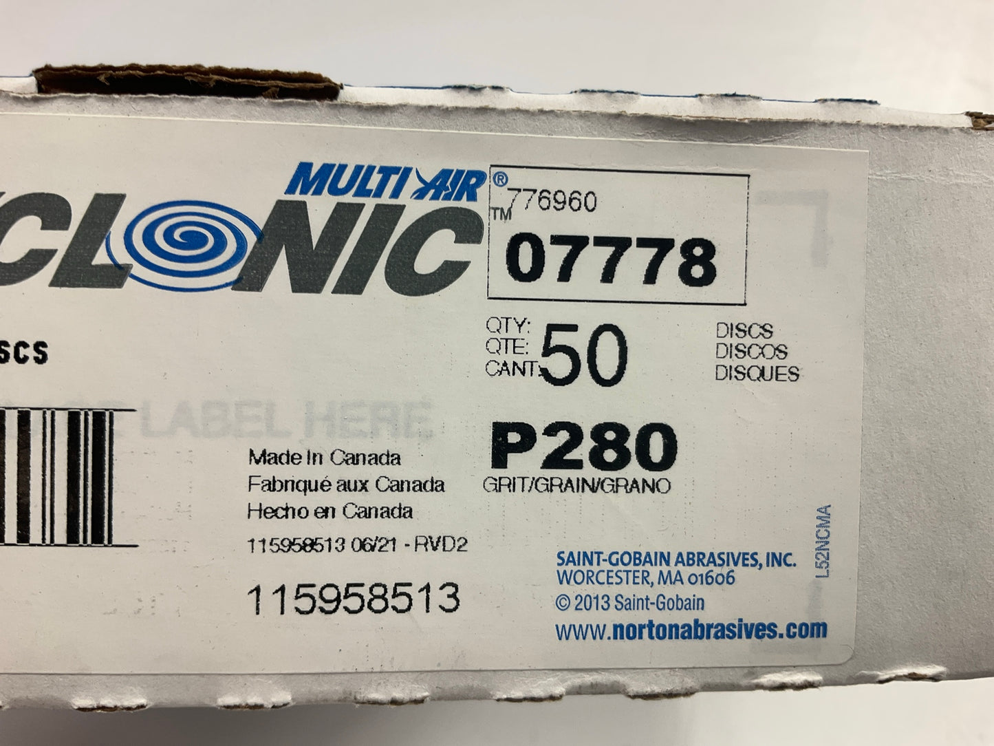 Norton 07778 A975 Series NorGrip Sanding Disc, 6'', P280 Grit, 50 Discs / Box