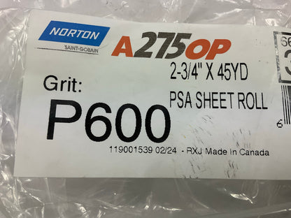 Norton 31679 PSA Sandpaper Sheet Roll; Grit: P600, 2-3/4'' X 45 YARD