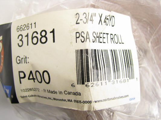 Norton 31681 A275 PSA Sanding Sheet Roll 2-3/4'' X 45 Yards, P400 Grit